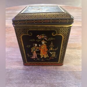 Decorative Black and Gold Tin Box